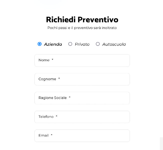 Form per richiesta preventivo noleggio a lungo termine
