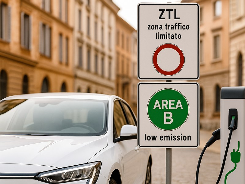 Auto elettrica in zona ZTL e Area B in città italiana