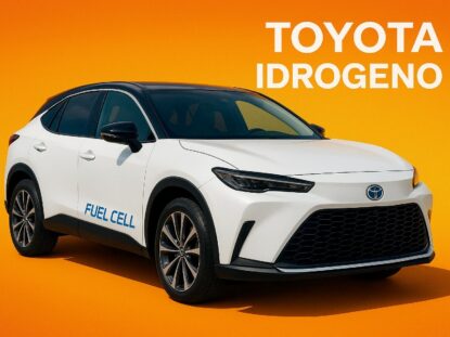 Toyota a idrogeno Fuel Cell su sfondo arancione brillante – innovazione nei motori a idrogeno