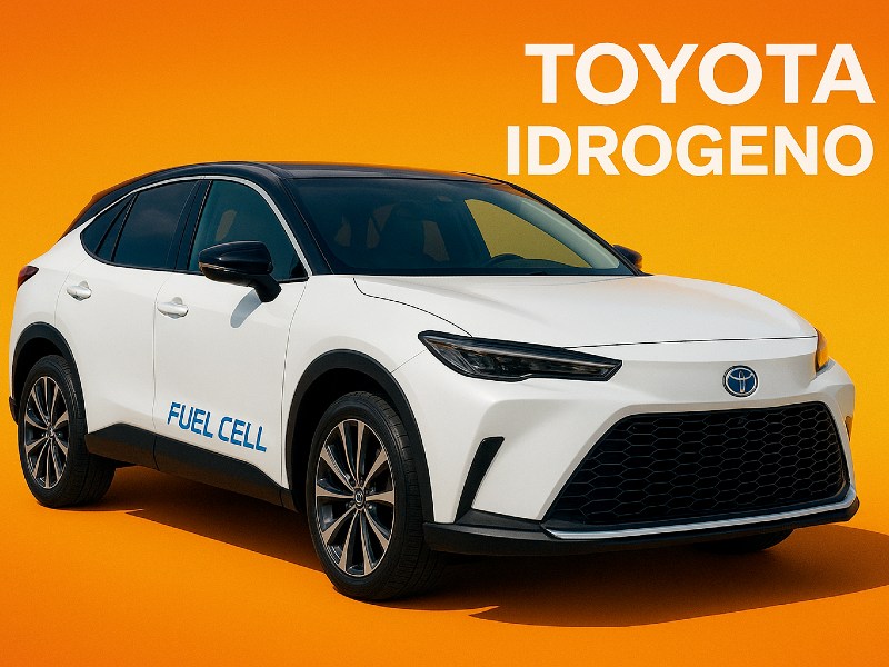 Toyota a idrogeno Fuel Cell su sfondo arancione brillante – innovazione nei motori a idrogeno