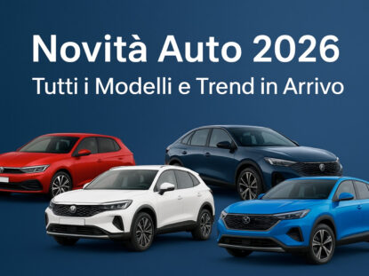 Panoramica sulle novità auto 2026: SUV elettrici, crossover e ibridi in movimento su una strada futuristica con smart city sullo sfondo.